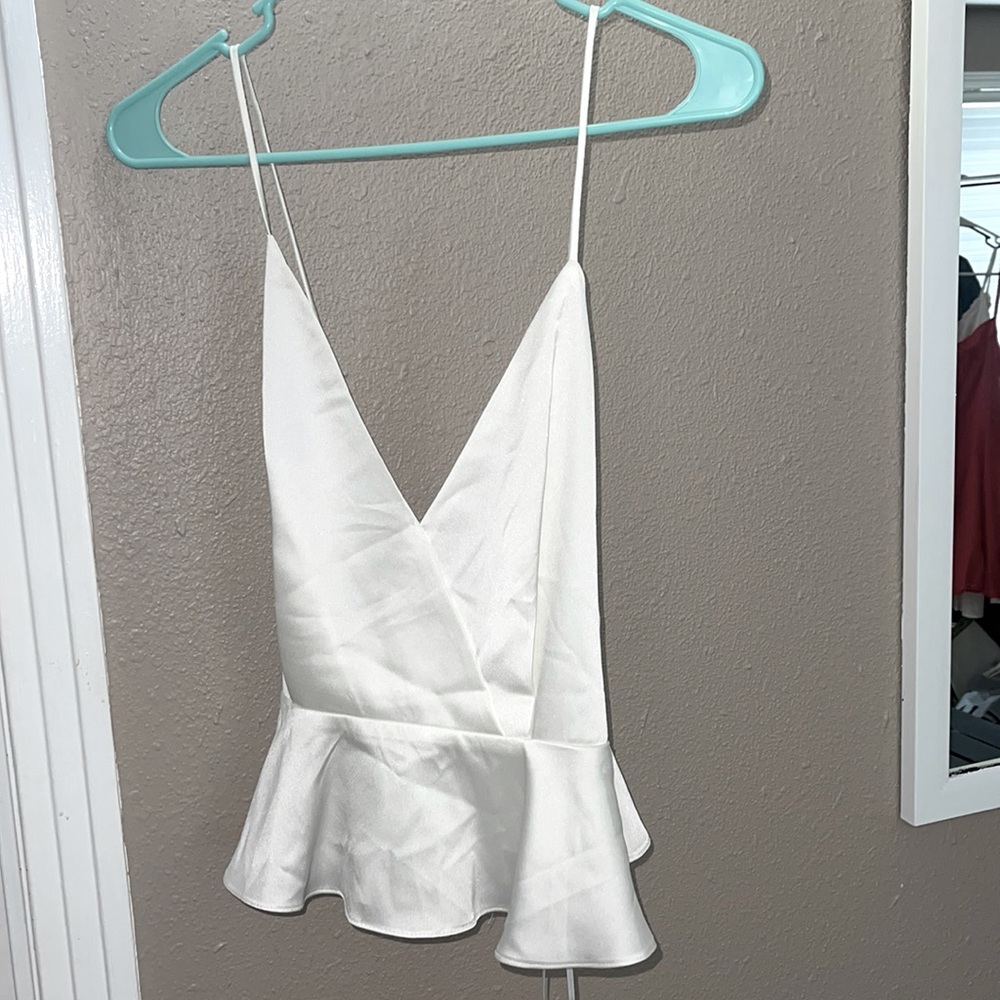White Open Back Low Cut Formal Silk Tank